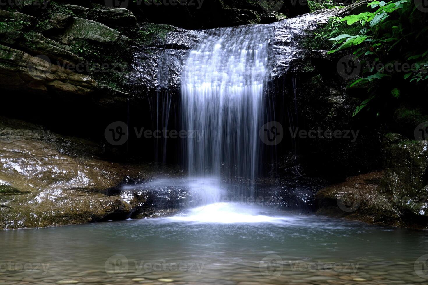 Cascading waterfall in a secluded forest photo