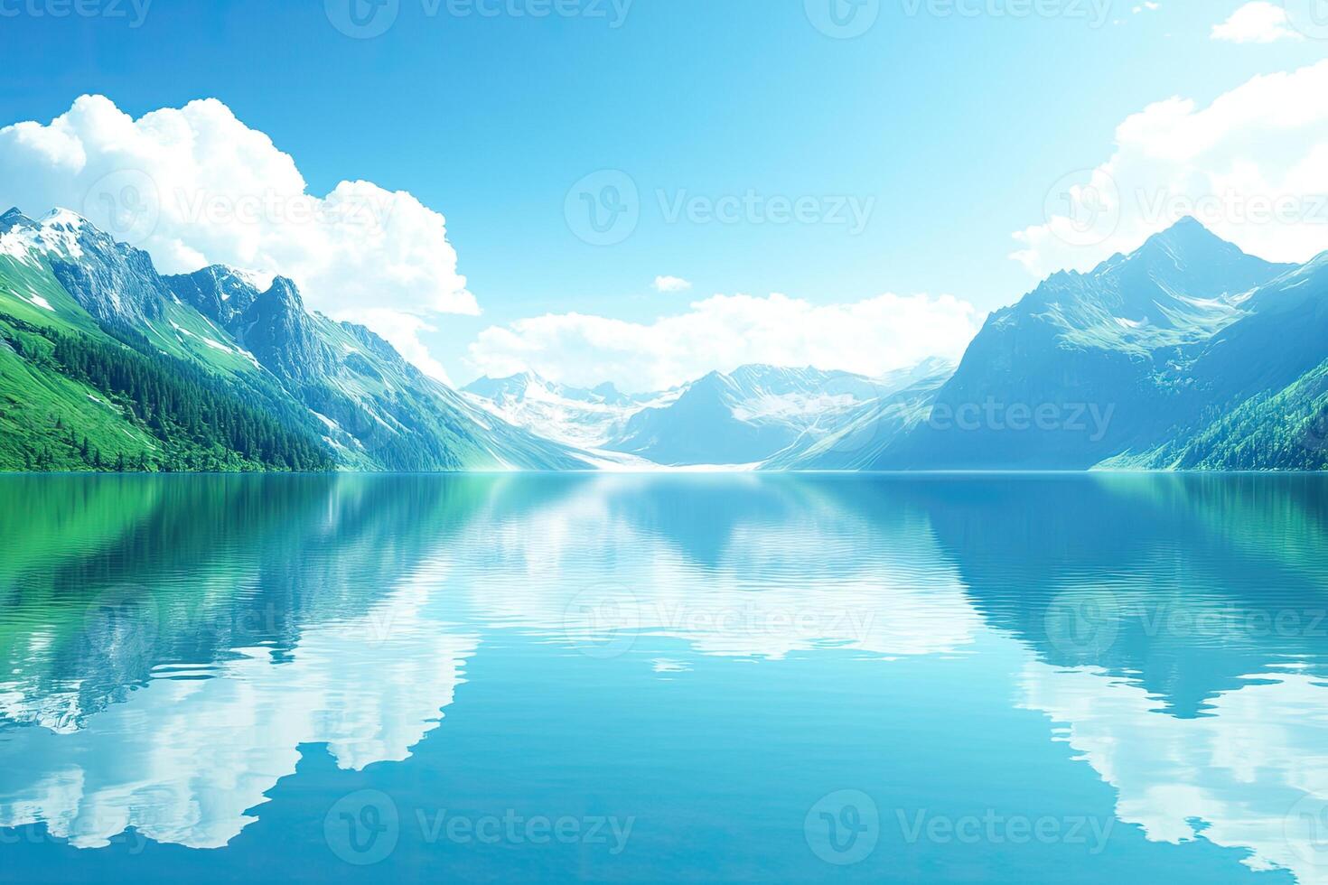 Serene mountain lake reflecting a vibrant sky photo