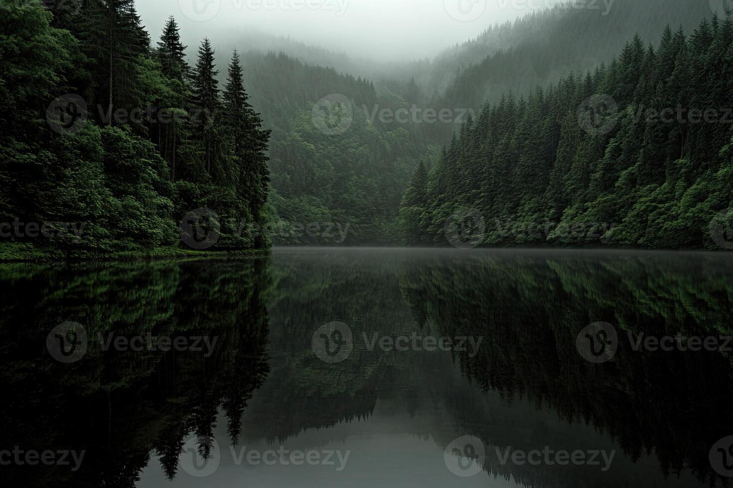 A lake surrounded by trees and forest photo