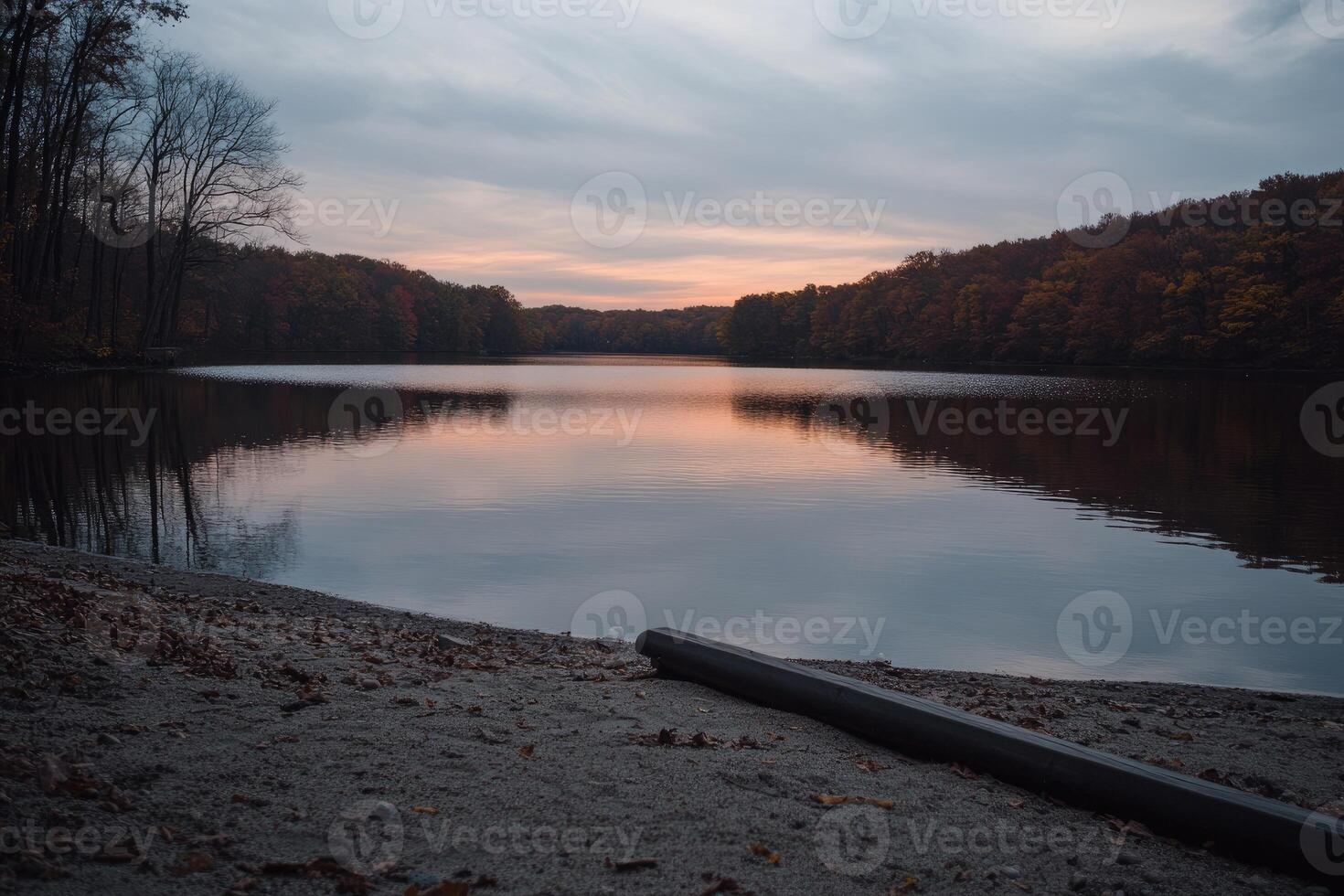 Peaceful autumn lake sunset photo
