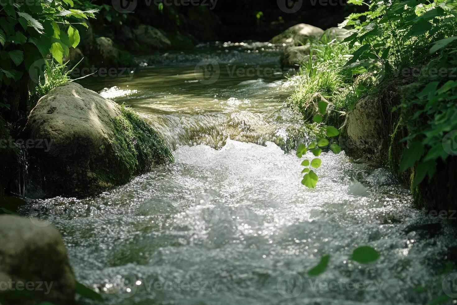Stream cascading over rocks in a natural setting photo