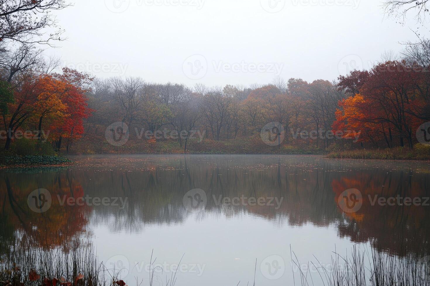 Misty autumnal pond photo