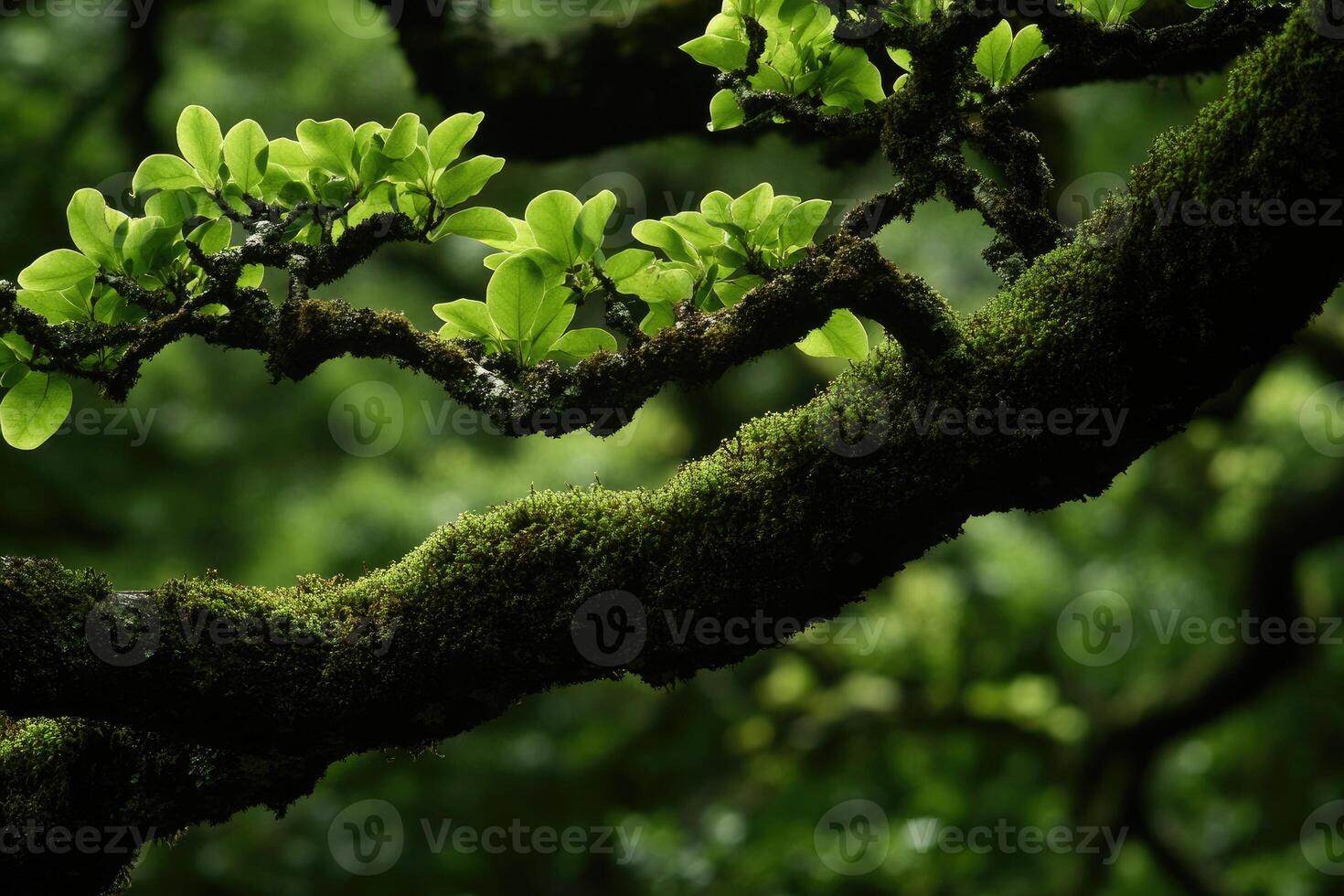 Lush green branches and moss photo