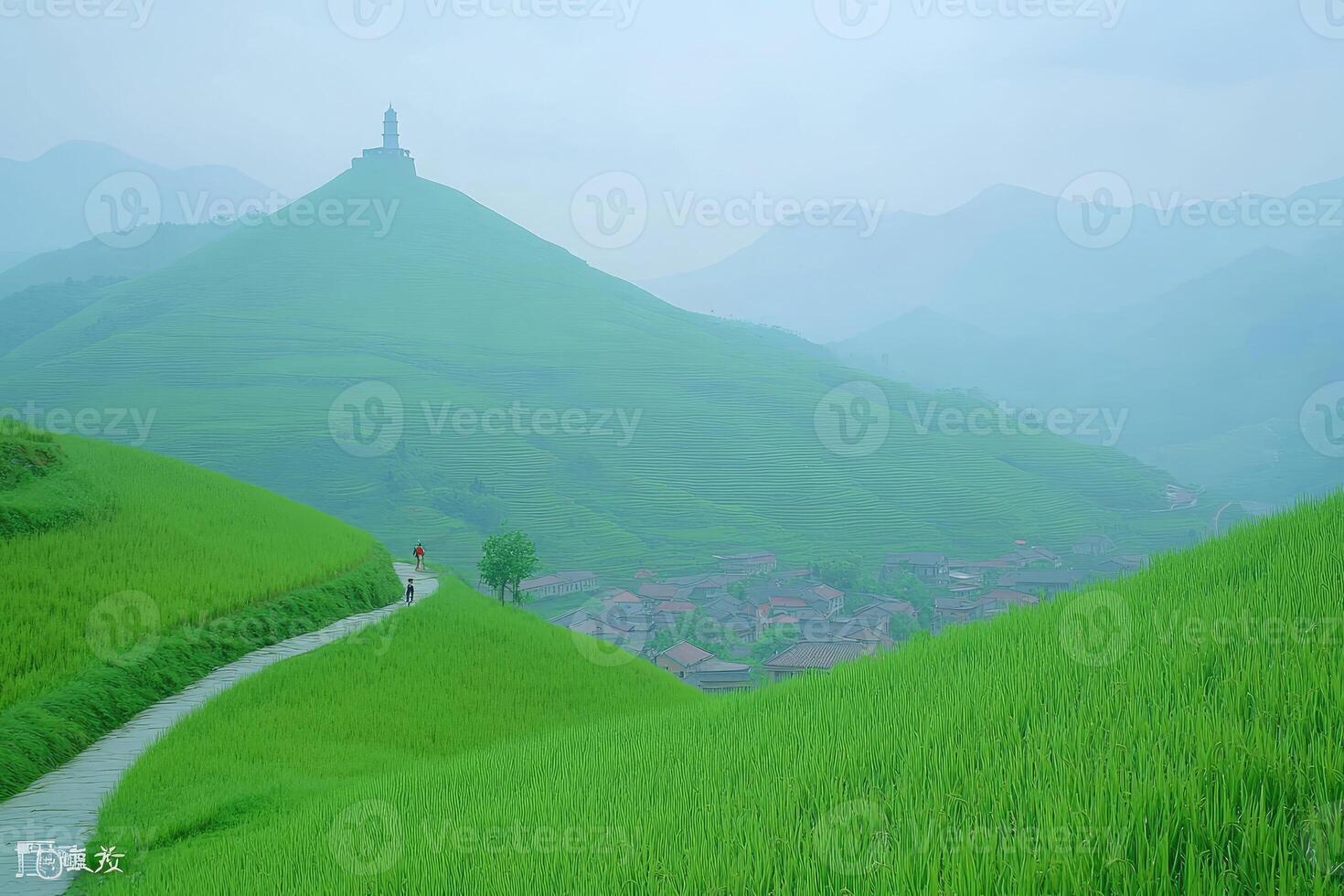 Misty hilltop village photo
