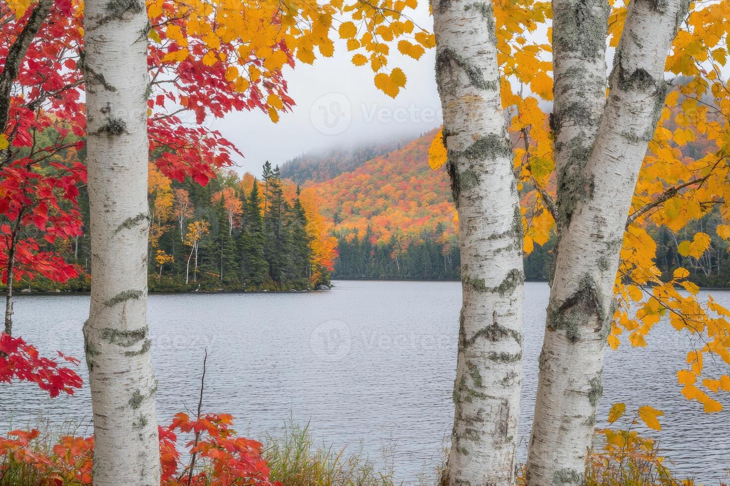 Birch trees in autumn photo