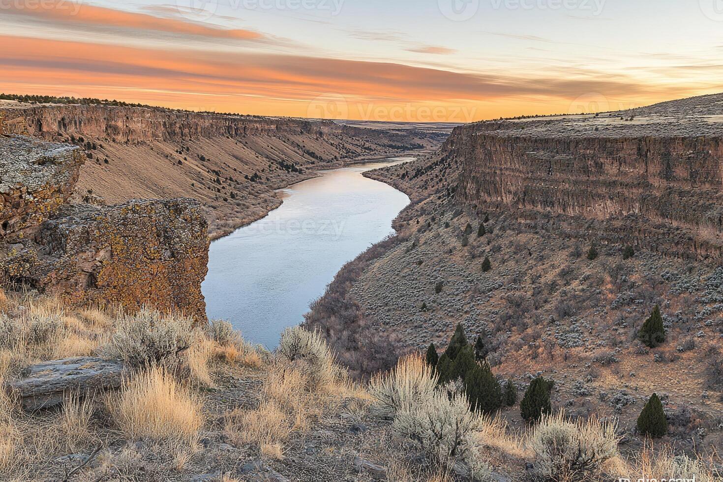 Serene River Valley at Sunrise photo
