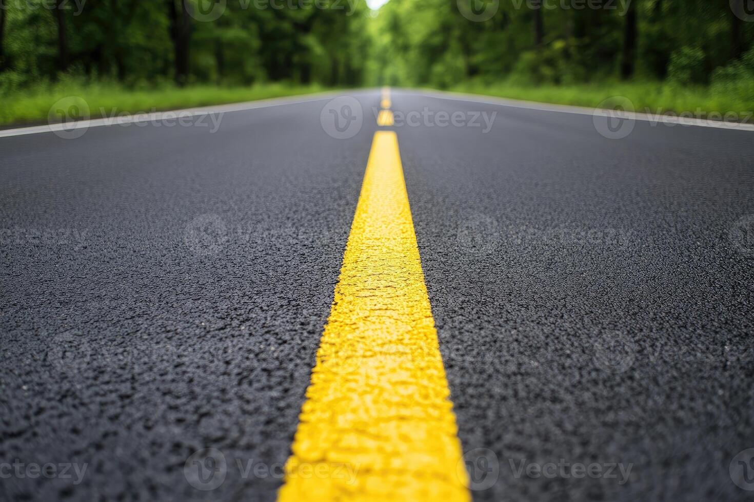 Empty road through green forest photo