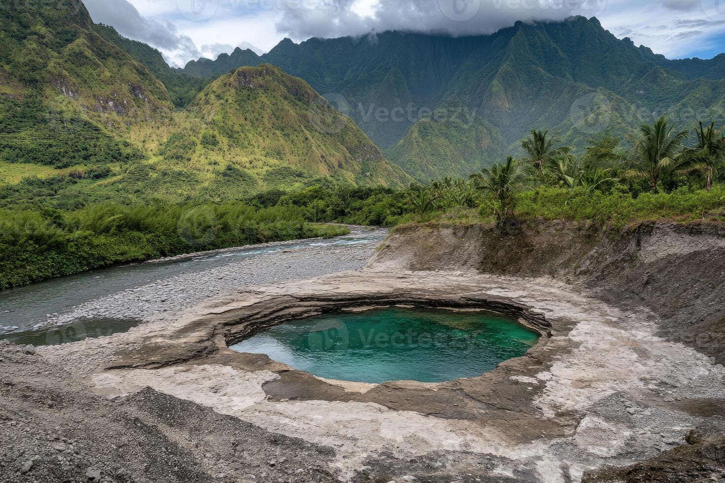 Emerald pool nestled in a valley photo