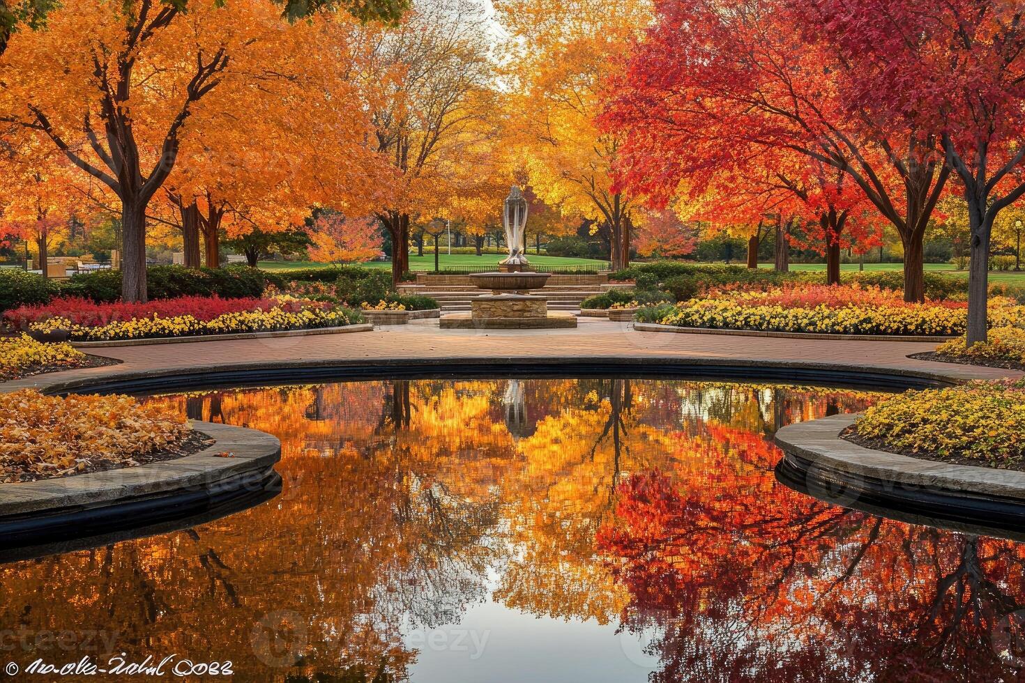 Autumnal park reflection photo