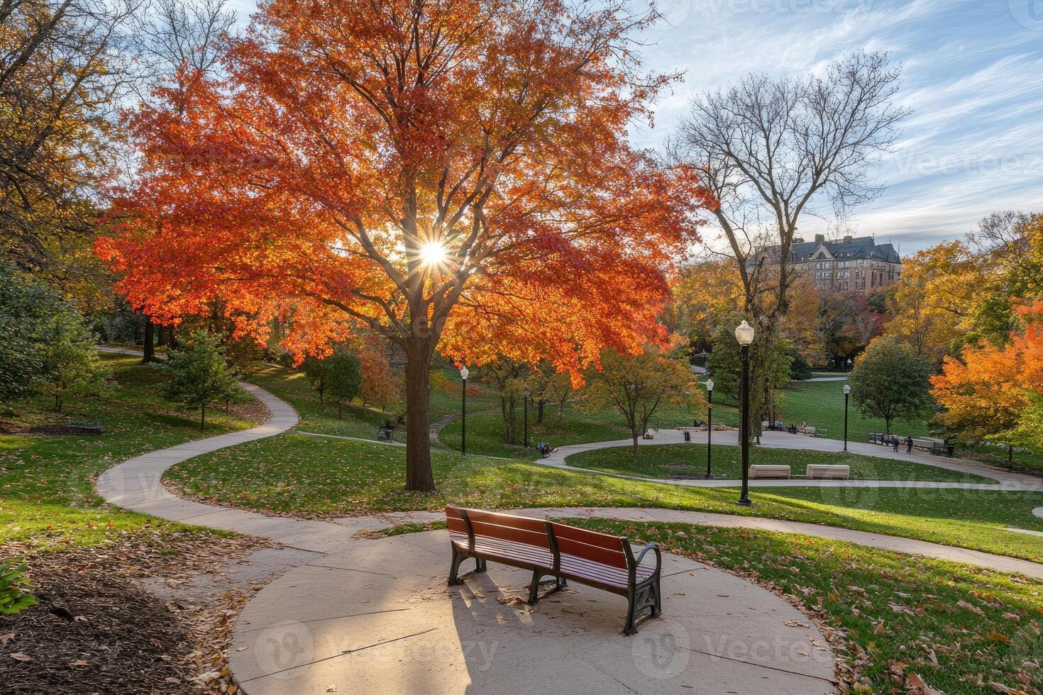 Autumnal park scene with vibrant foliage photo