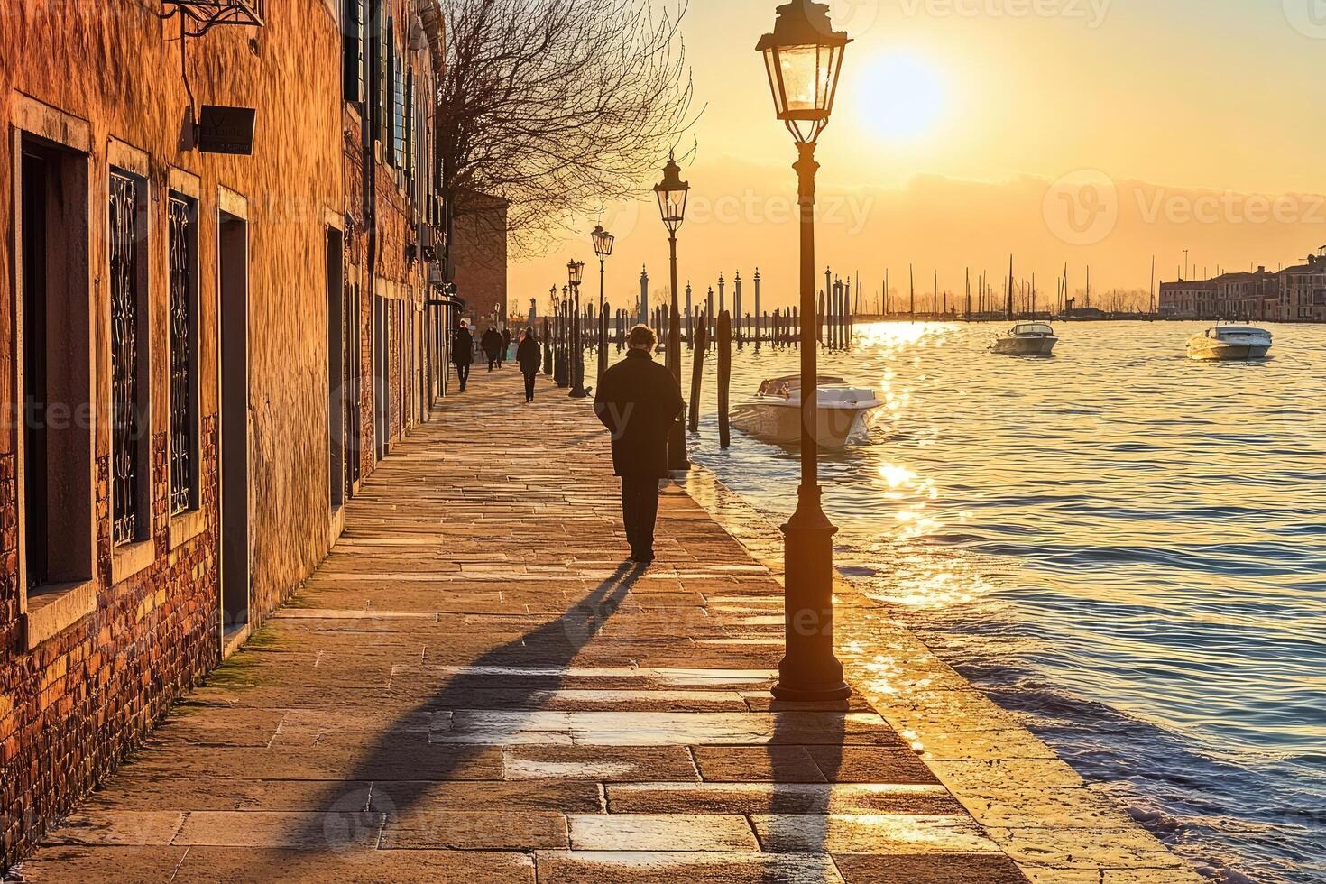 Venetian walkway at sunset photo