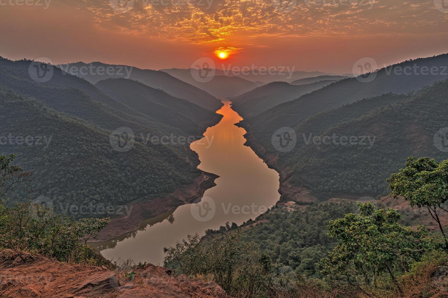 Sunrise over a valley photo