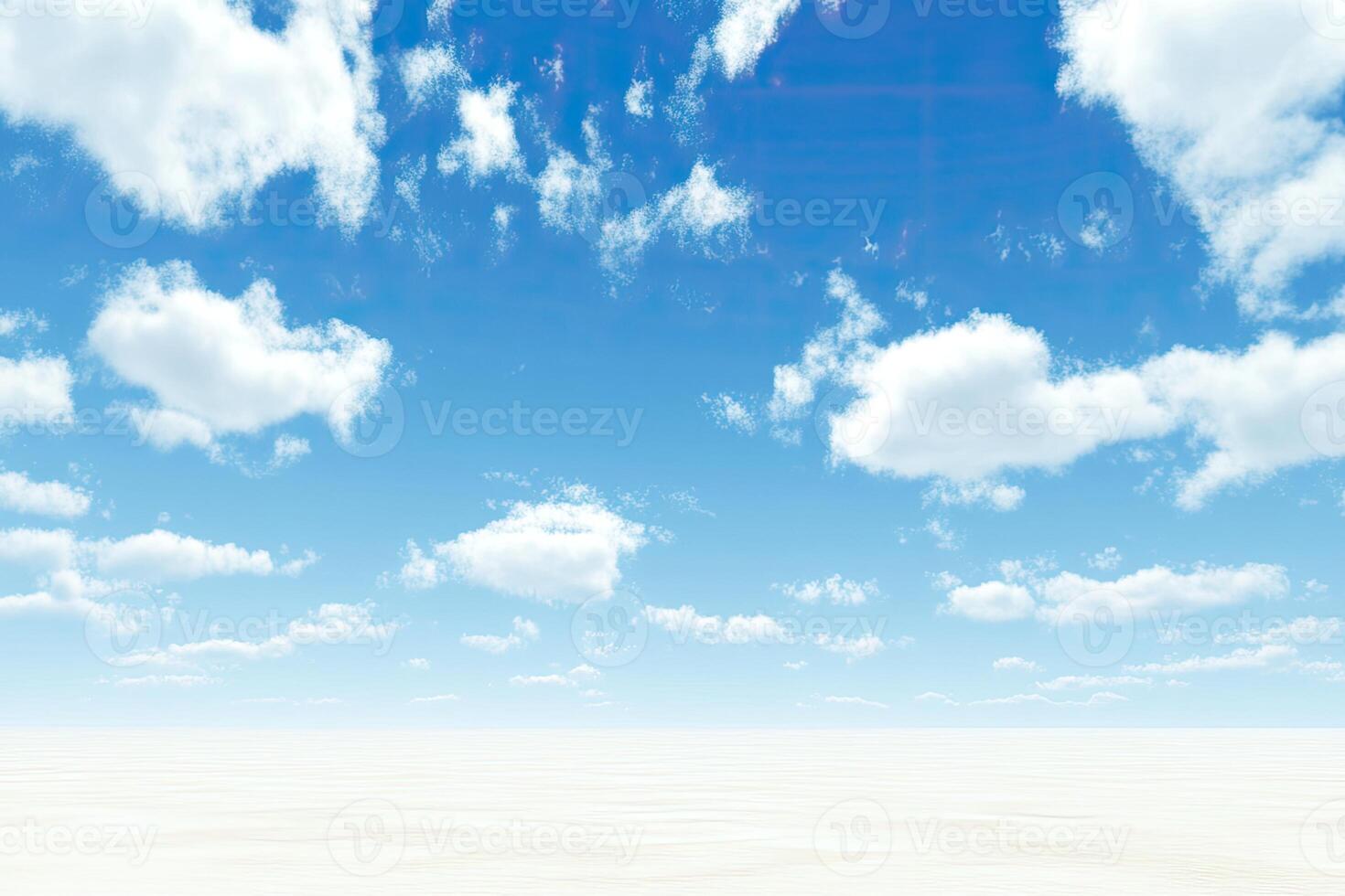 Sunny, cloud-filled sky over a vast white expanse photo