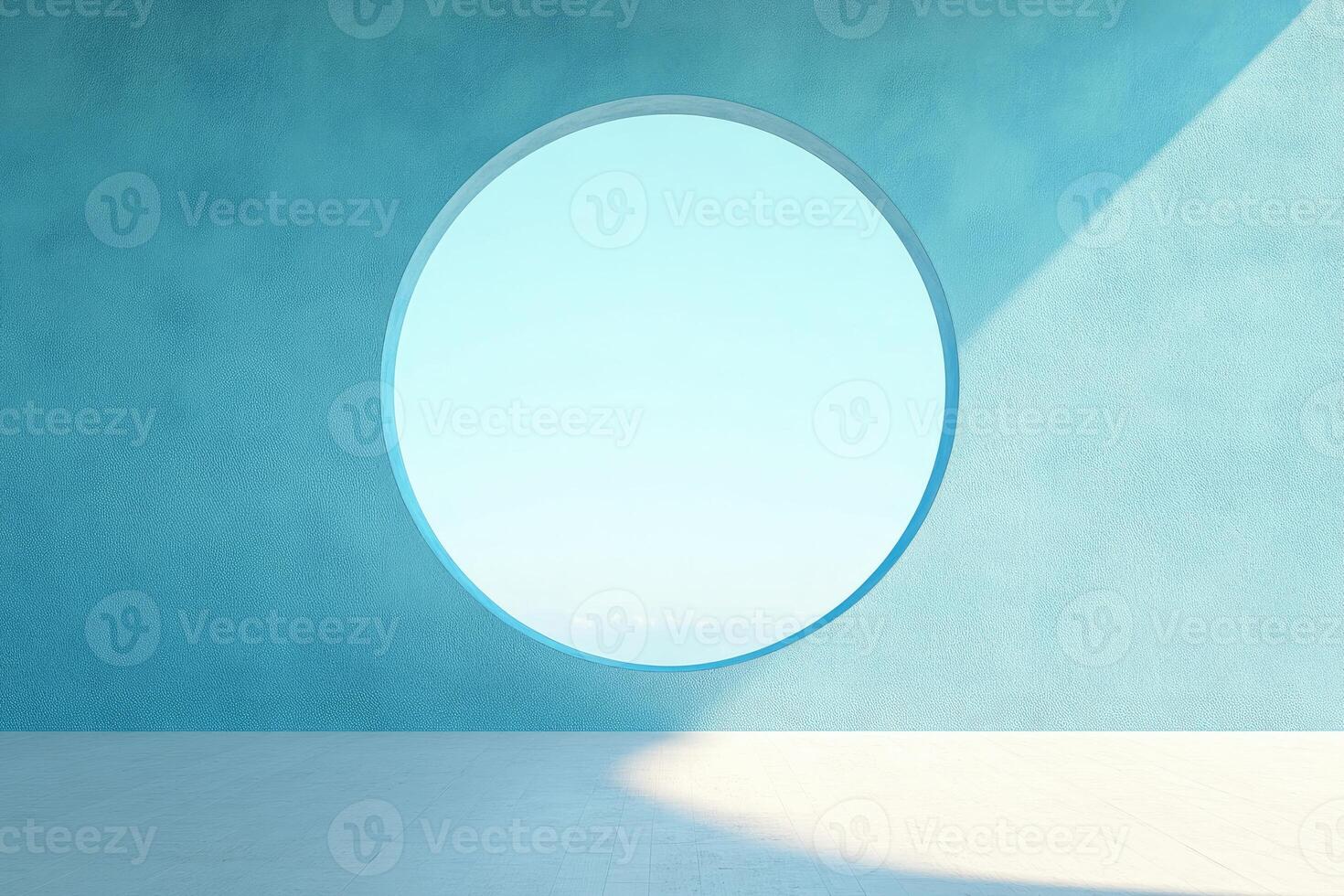 Modern turquoise room with circular window photo