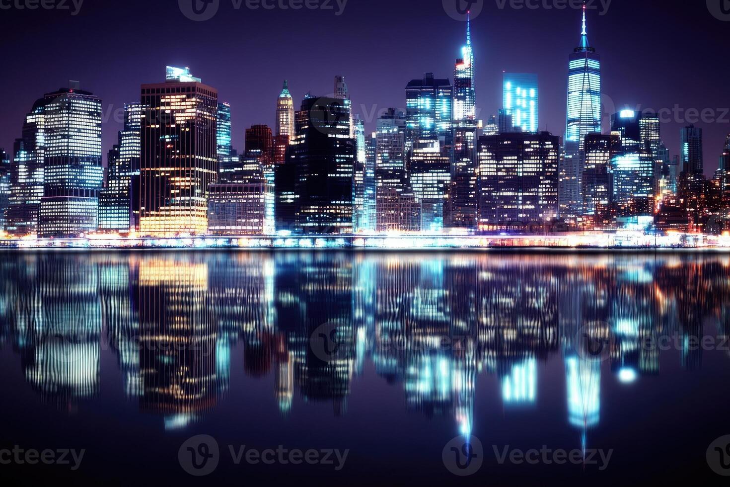 Night cityscape reflected in water photo