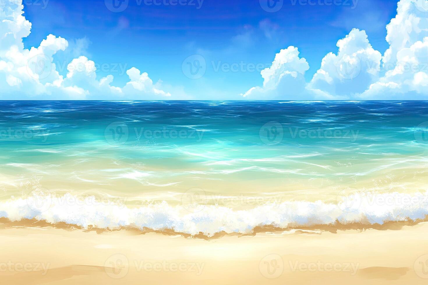 Serene beach scene under a vibrant blue sky photo