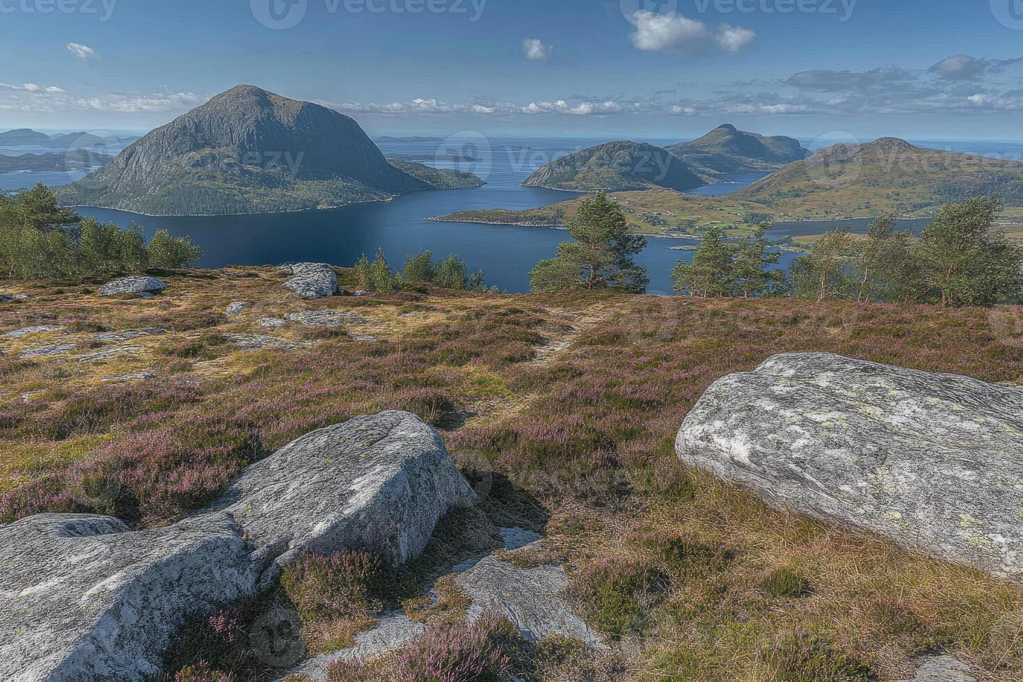 High-elevation vista of a fjord landscape photo
