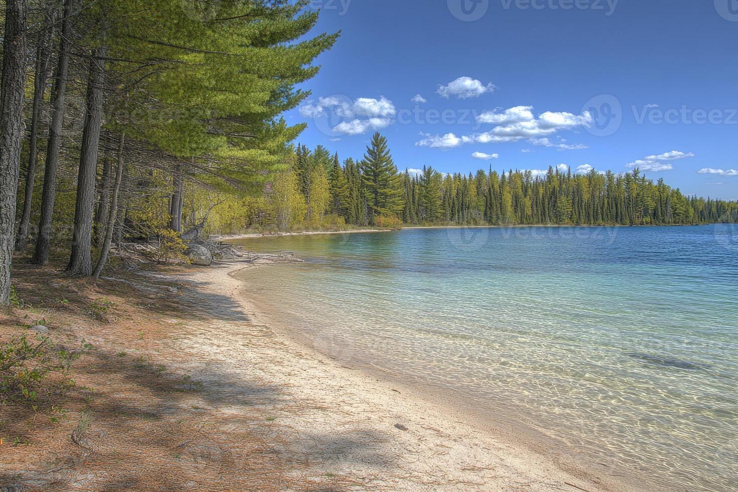Tranquil Lakeside Beach Scene photo