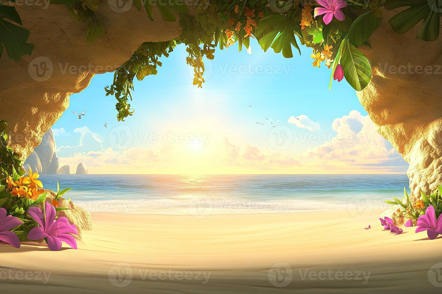 Tropical Beach Cave Sunrise photo