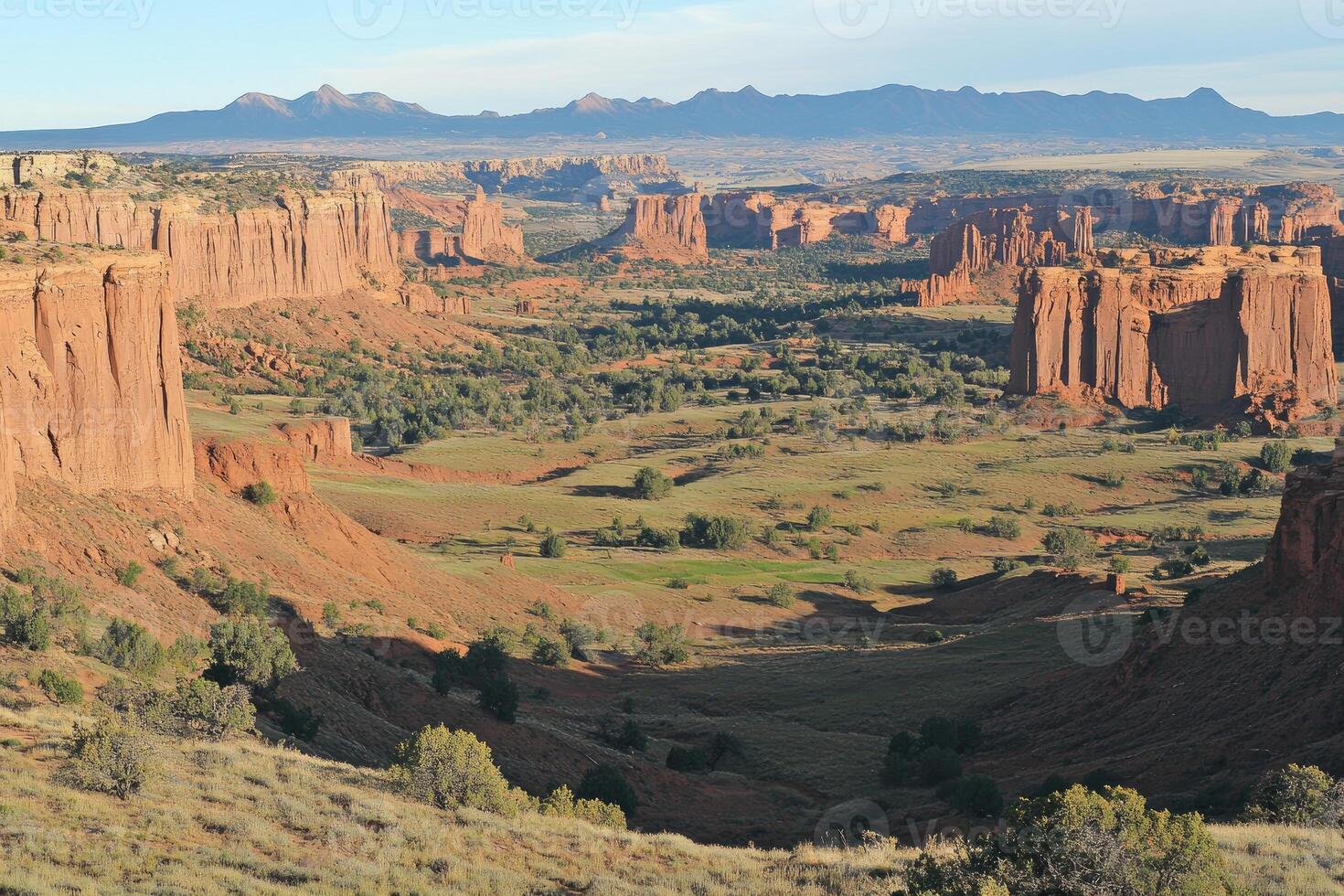 Canyon vista, red rock formations, valley photo