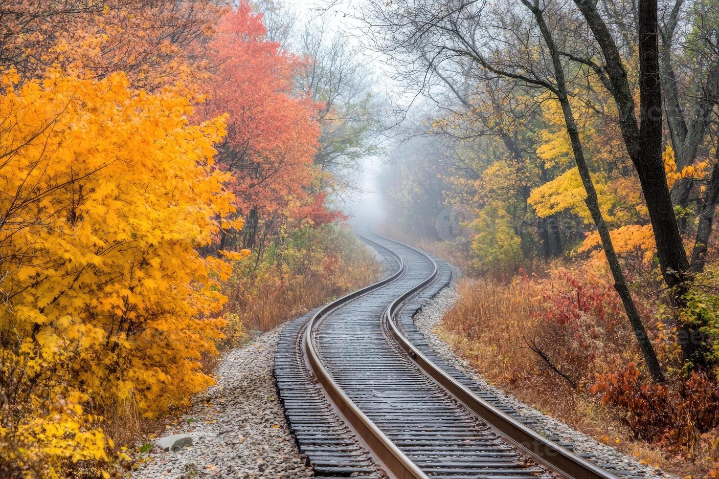 Autumnal Railroad Through Fog photo