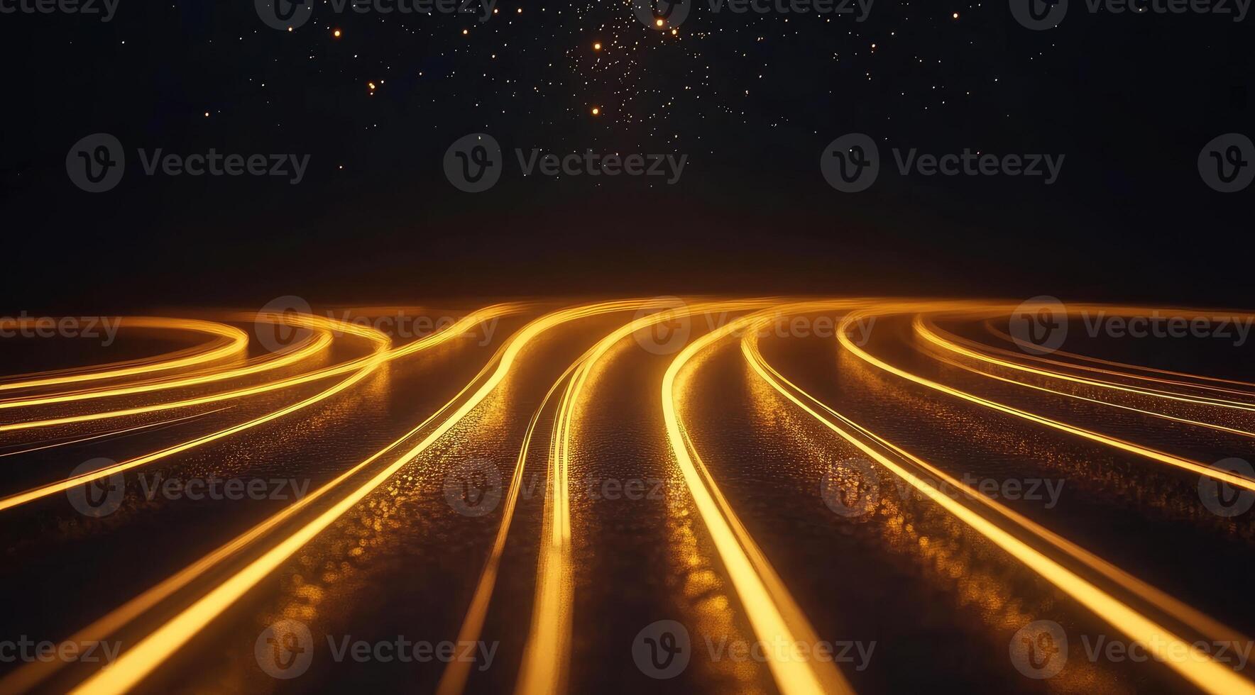 Golden pathways, dynamic lines on dark background photo