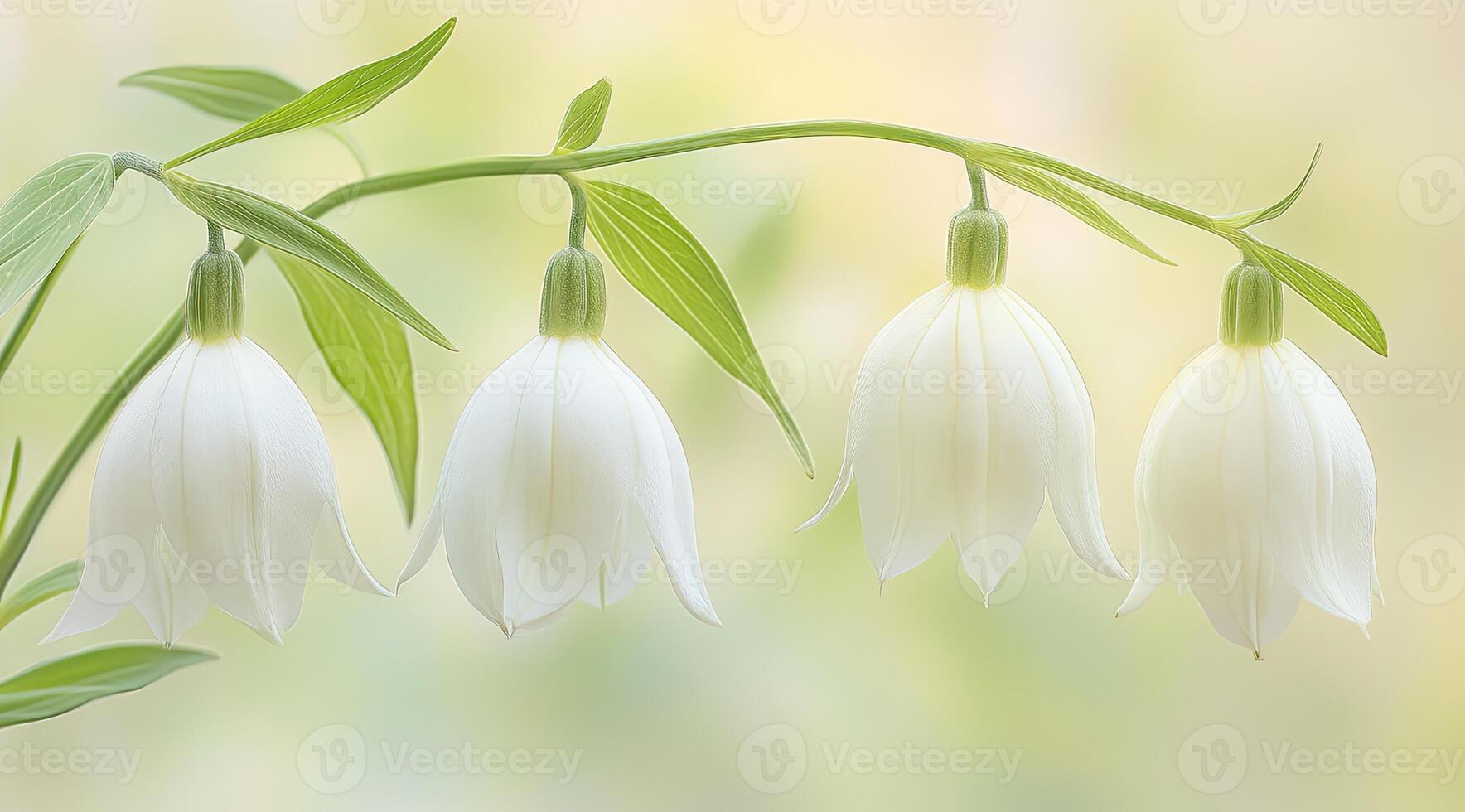 Delicate white bells in soft focus photo