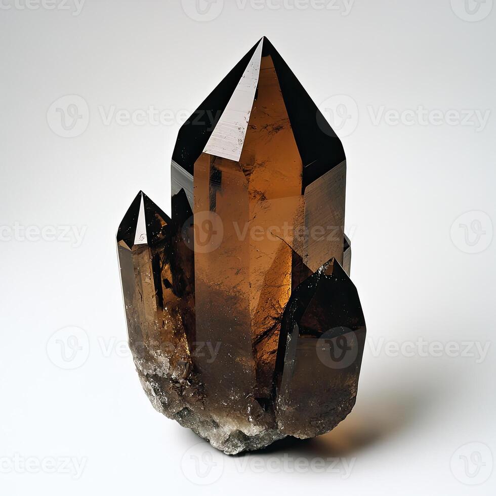 A rich, amber-hued quartz crystal cluster, showcasing sharp, pointed terminations photo