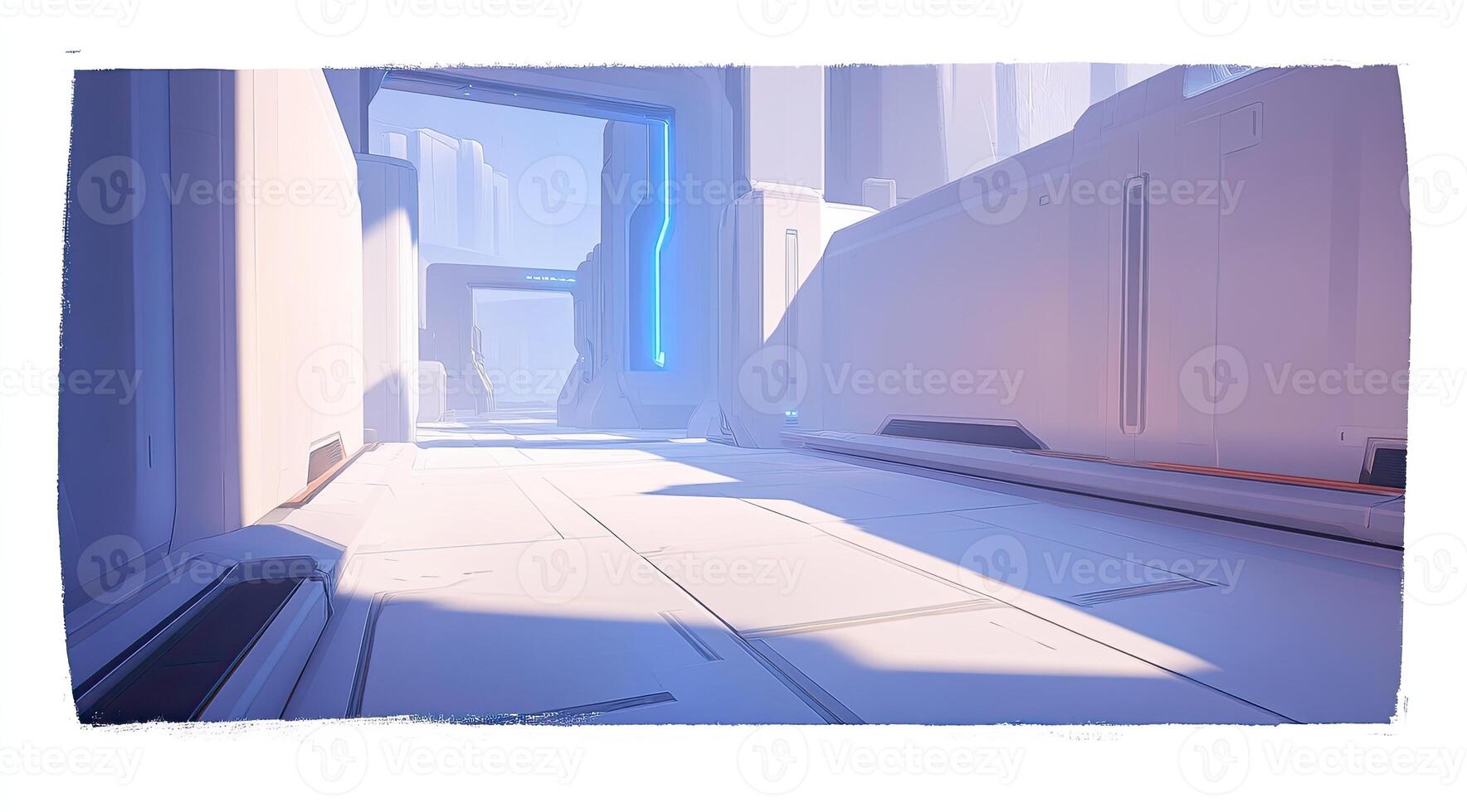 Empty, futuristic corridor bathed in soft light photo