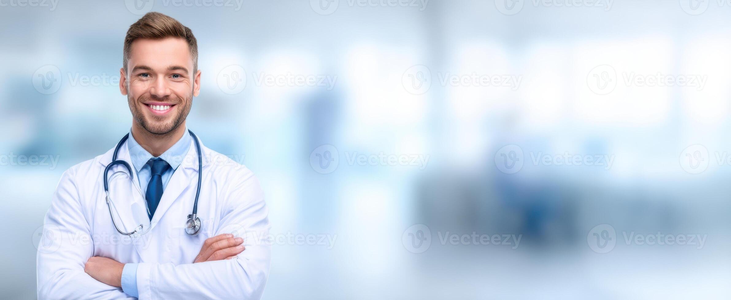 The smiling doctor standing confidently in a modern medical environment photo