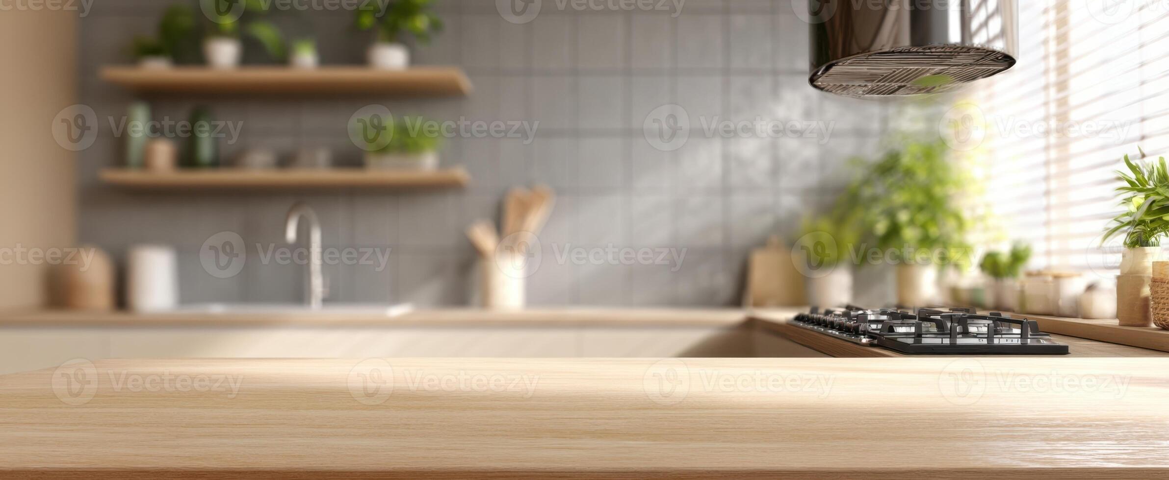 The modern kitchen featuring a sleek countertop and stylish decor elements. photo