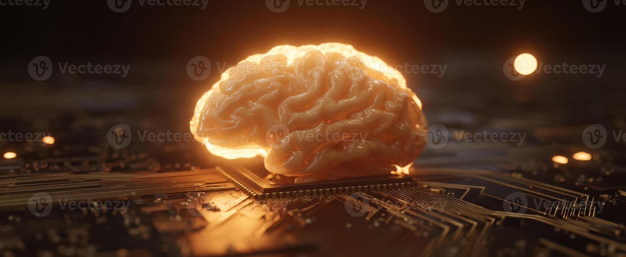 The Brain Illuminated on a Circuit Board Signifying Technological Advancement photo