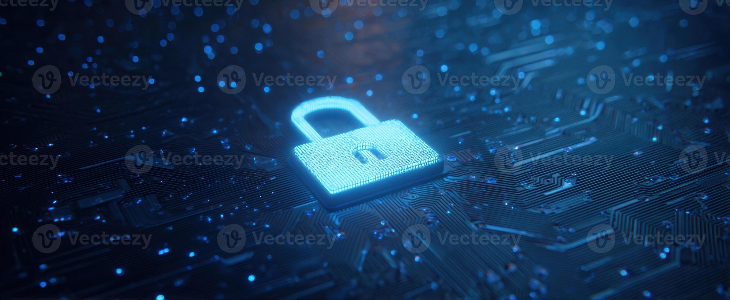 The glowing lock representing advanced digital security in a modern technological landscape. photo
