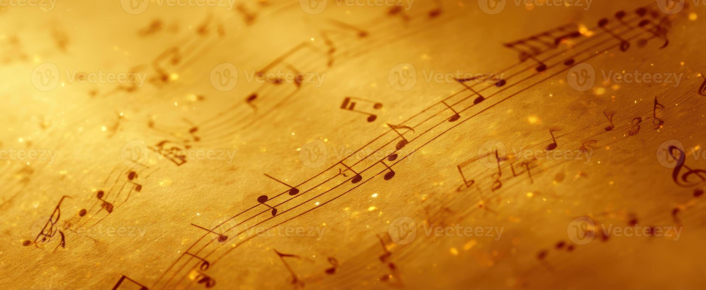 The golden background featuring elegant musical notes and textures. photo