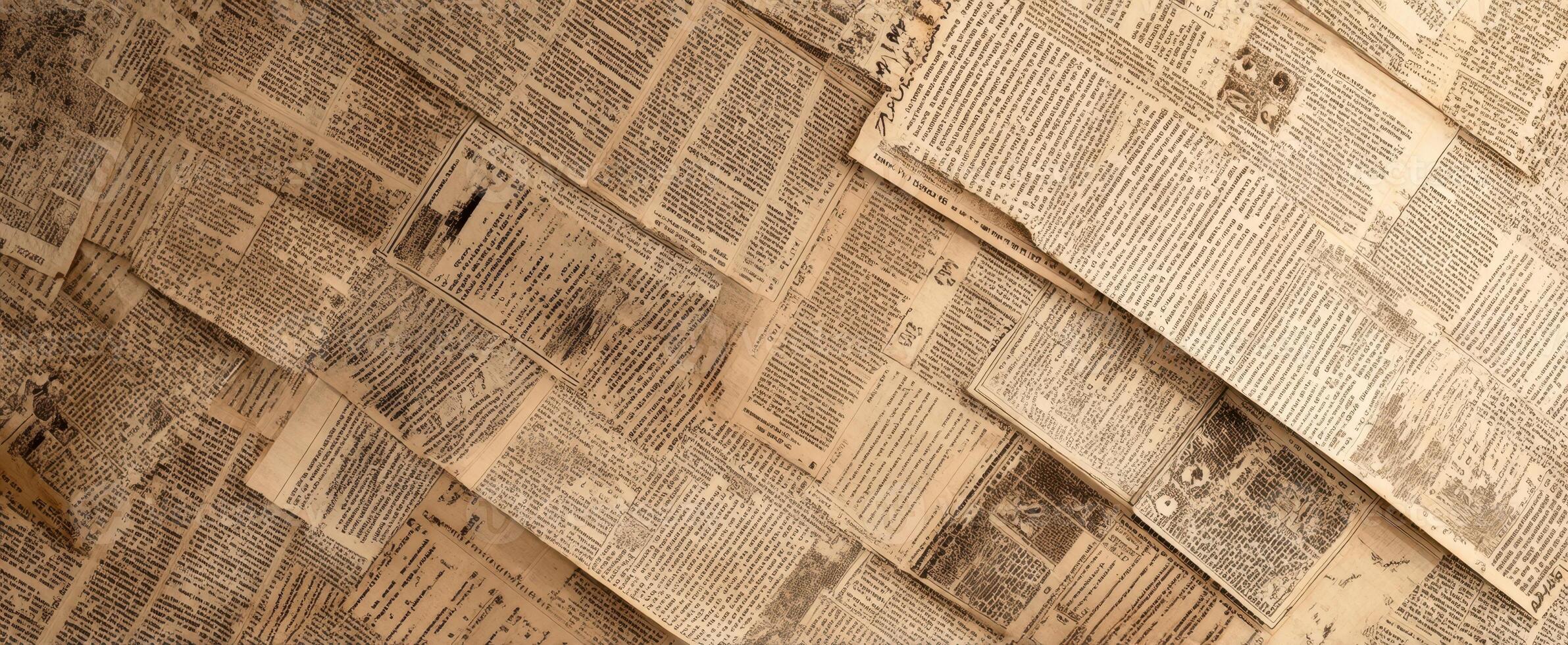 The captivating texture of layered vintage newspapers creating a historical backdrop. photo