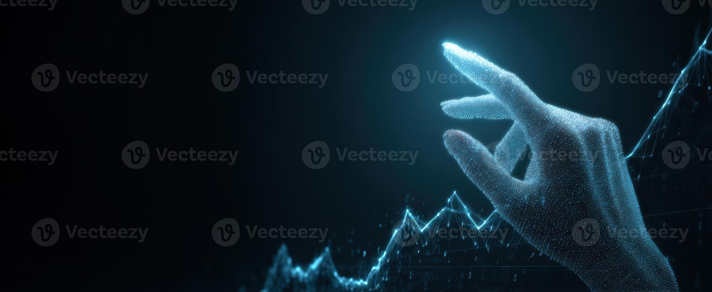 The Futuristic Hand Touching a Digital Data Graph with Light Effects photo
