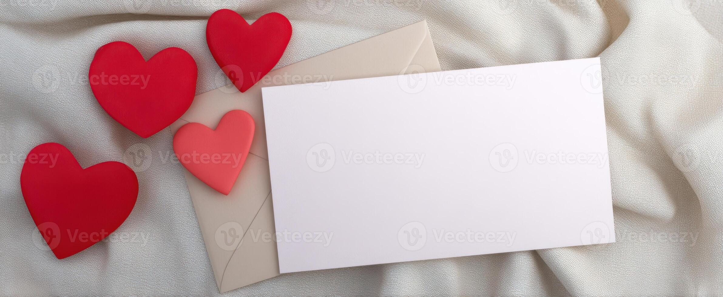 The romantic hearts and blank card for love-themed celebrations. photo