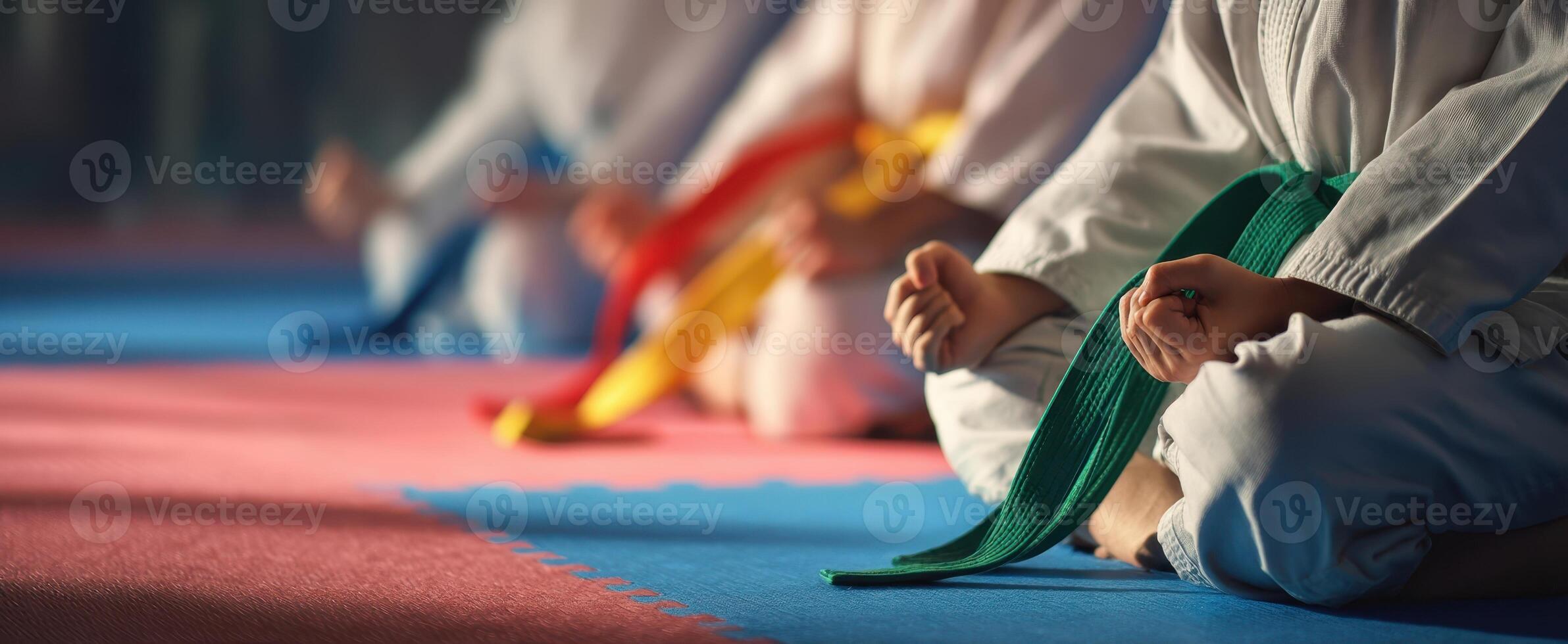 The young martial artists focus on their colorful belts during training. photo