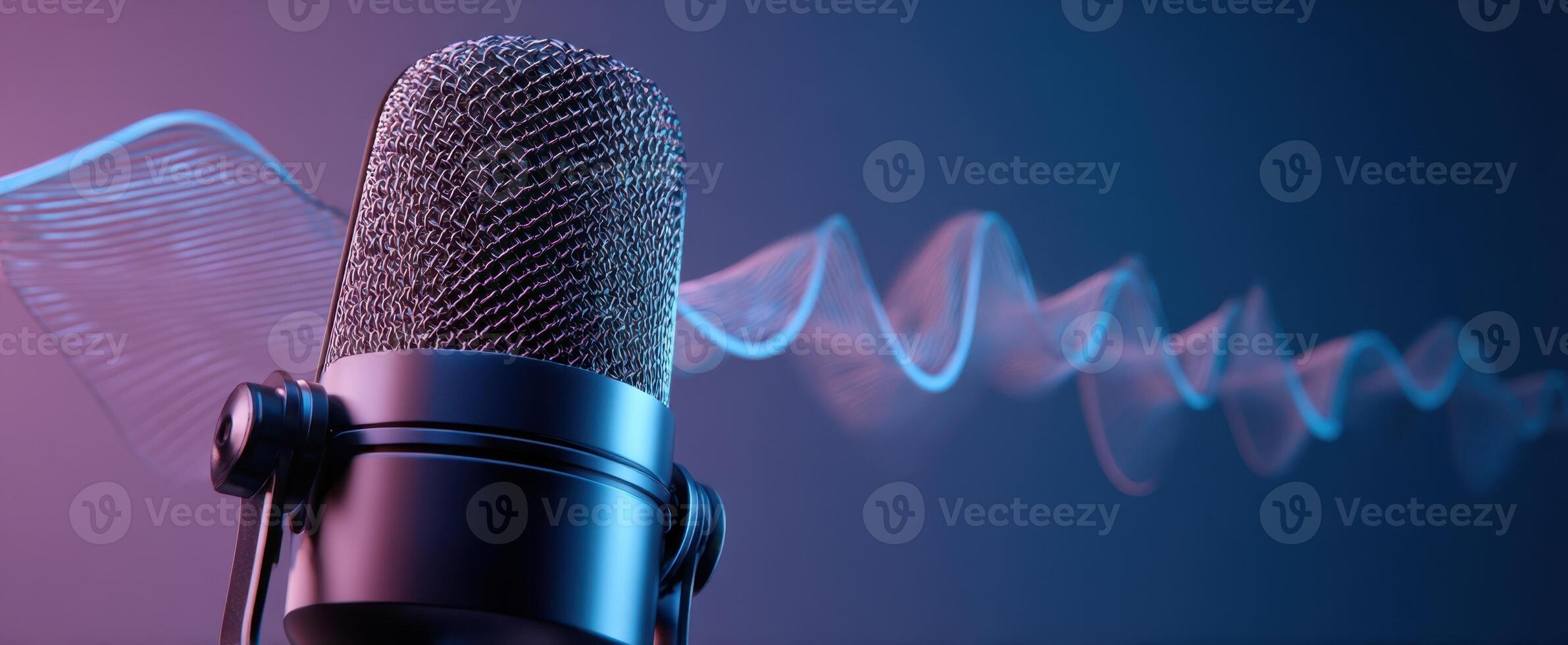 The microphone capturing sound waves in a vibrant audio environment. photo