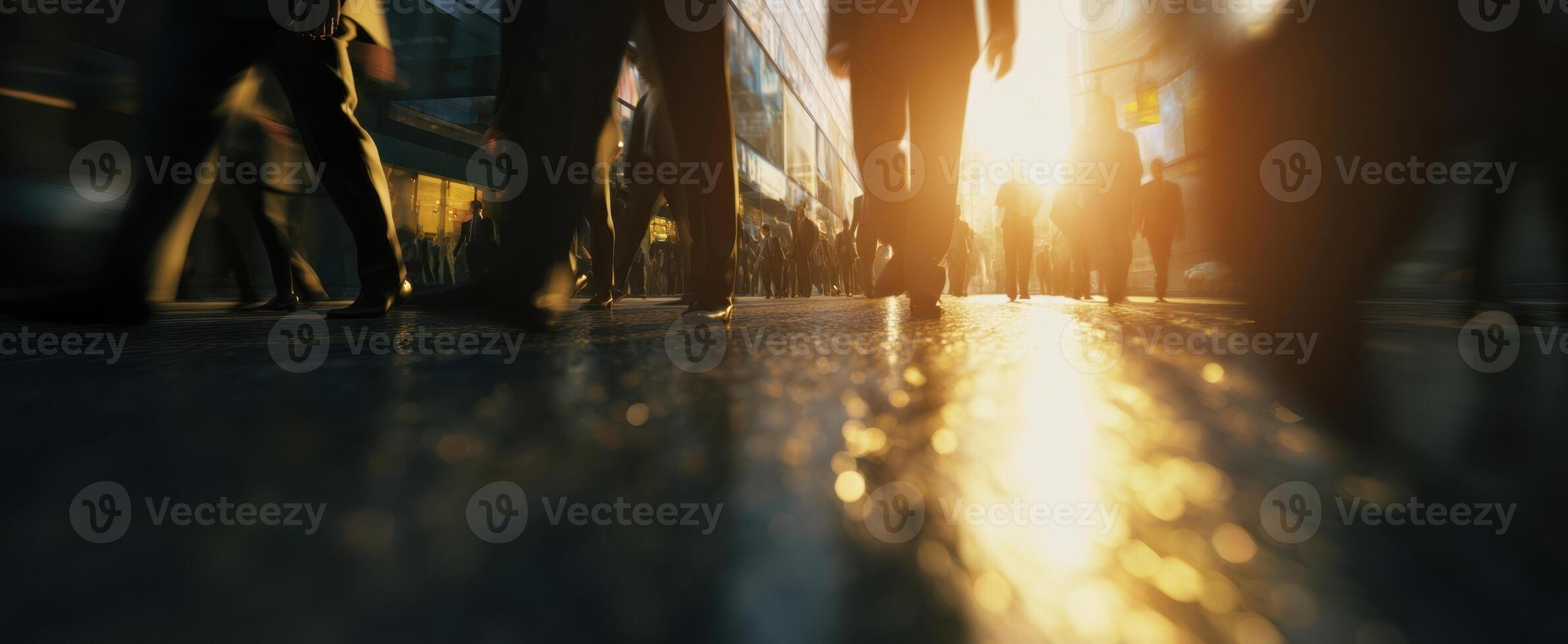 The bustling streets filled with people enjoying the warmth of sunlight. photo