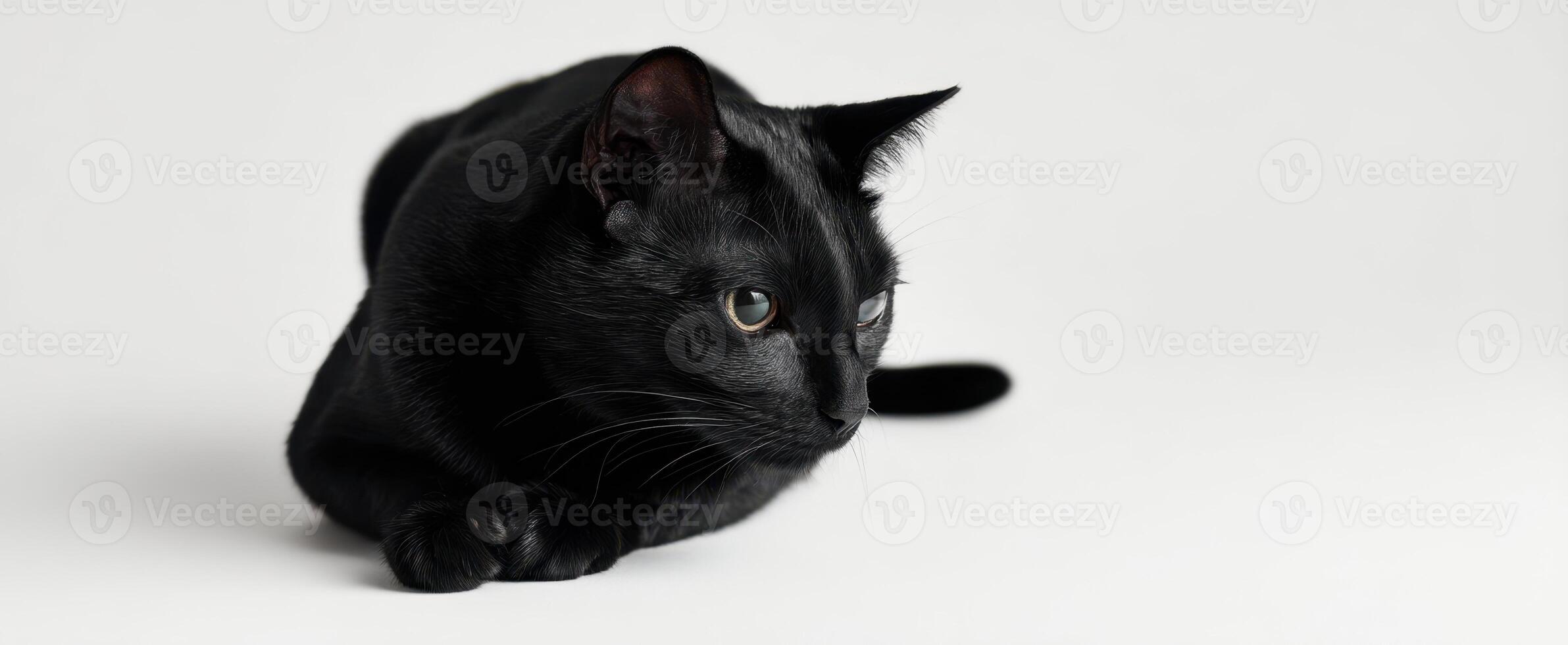 The sleek black cat poised for an elegant and curious portrait. photo