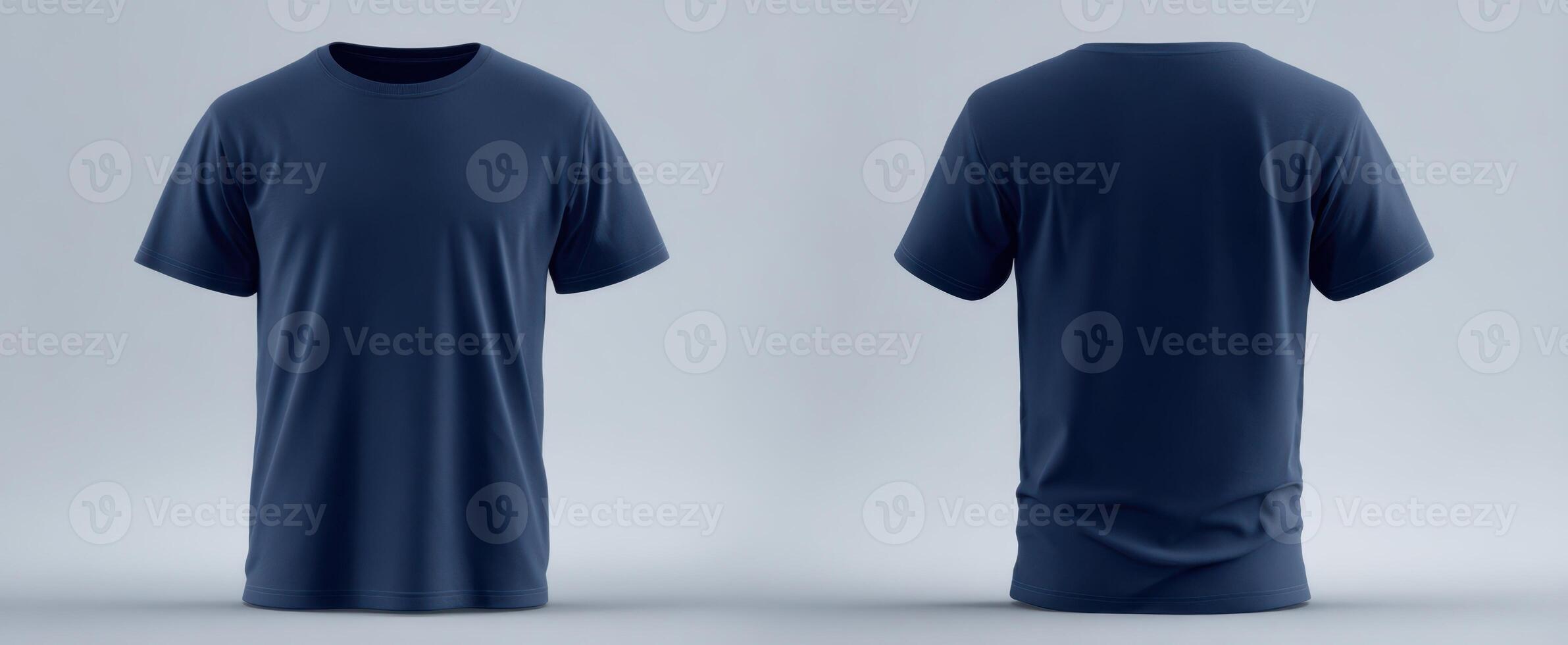 The stylish blue t-shirt displayed from both front and back angles. photo