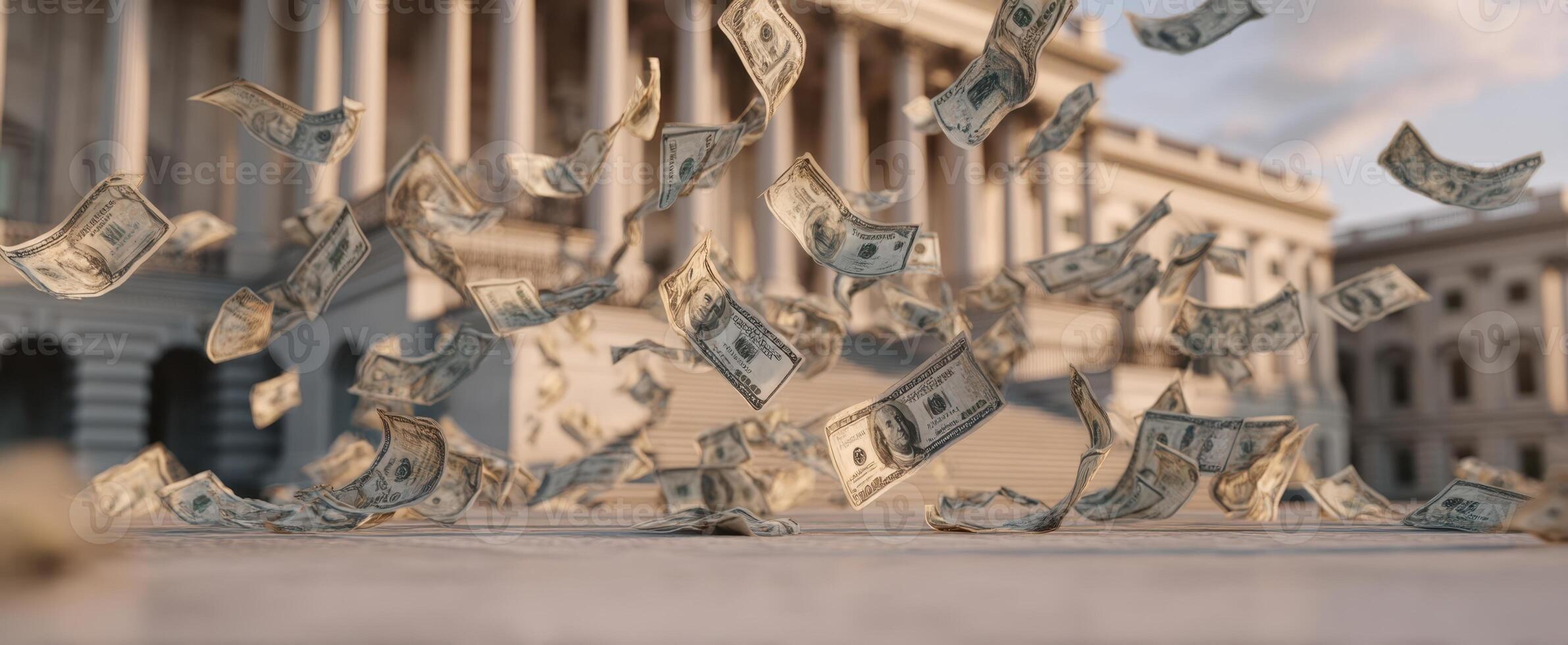 The flying dollar bills create a stunning scene of financial prosperity. photo