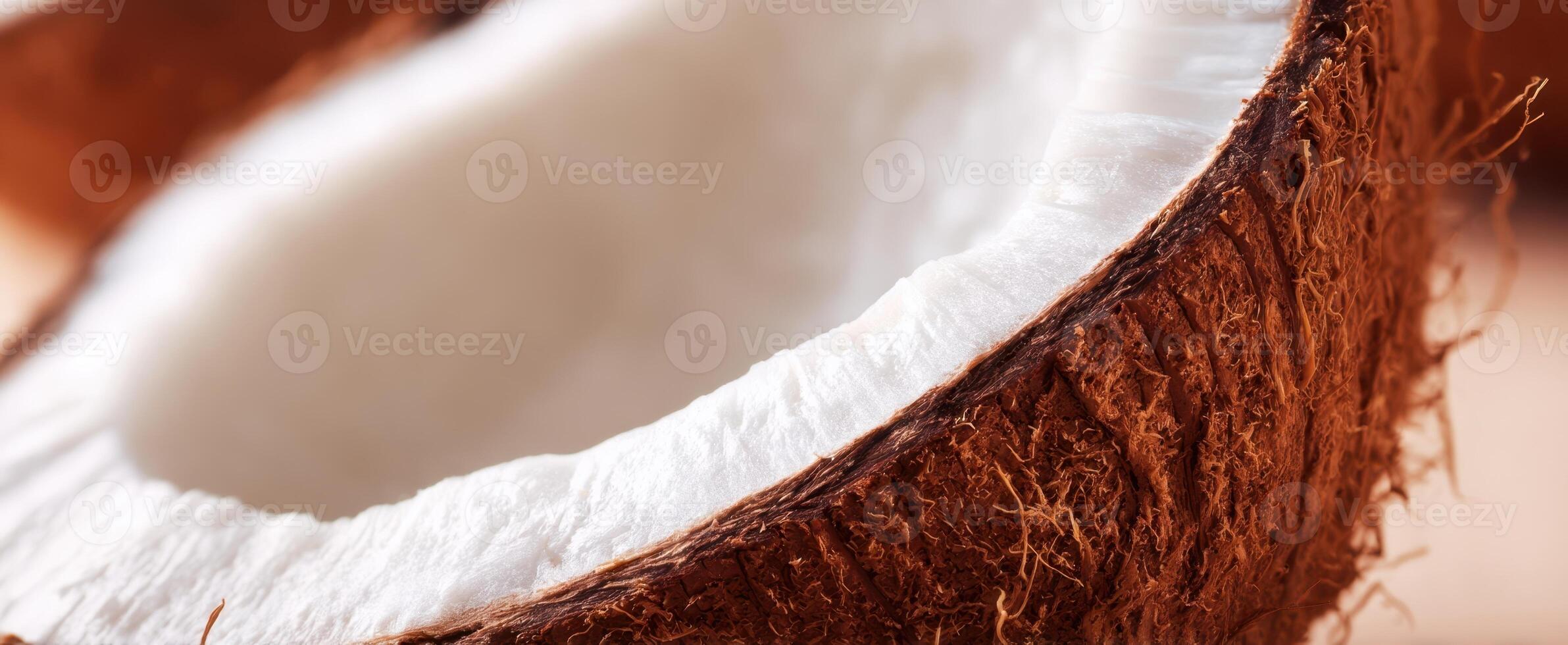 The Coconut Half Showcasing Its Fresh, Creamy Interior and Rustic Texture photo