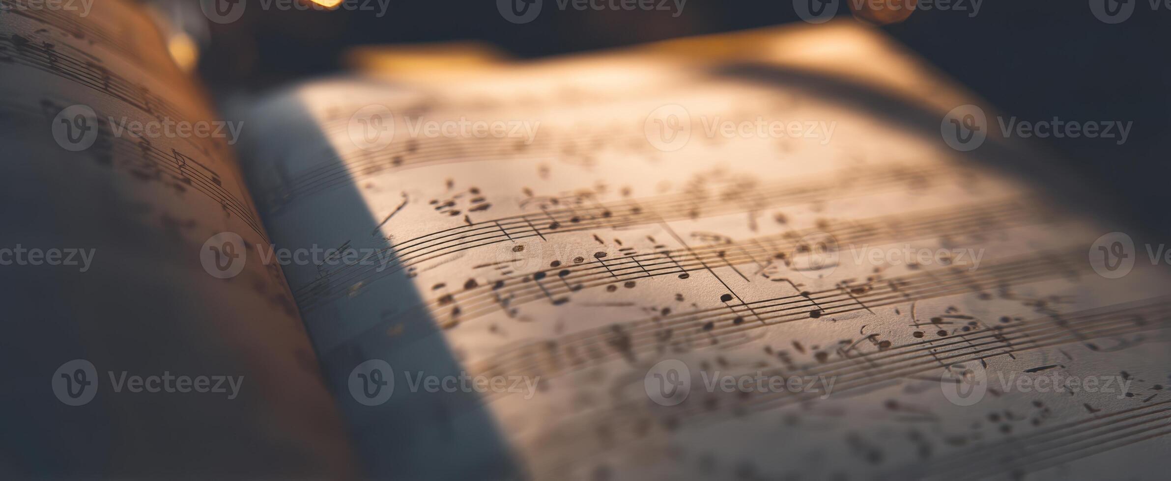 The captivating beauty of a music sheet illuminated by soft light. photo
