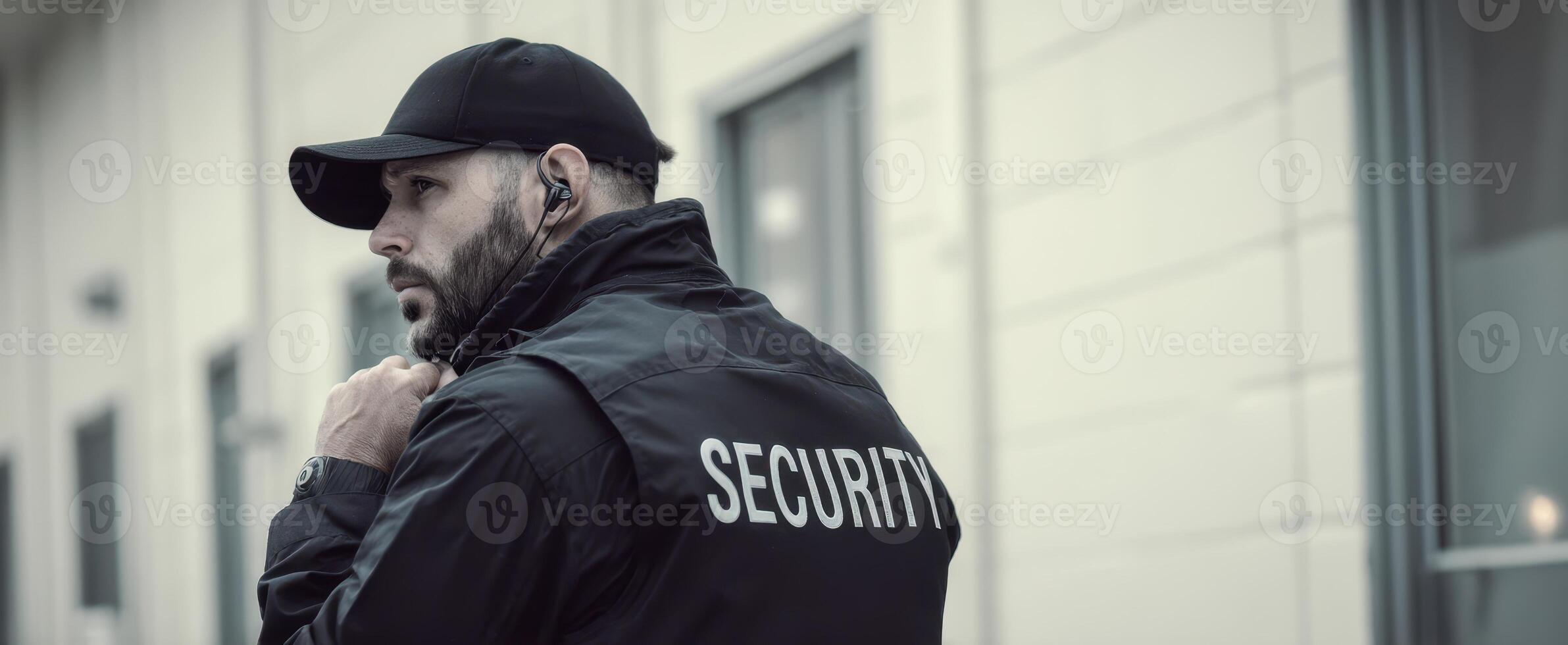 The Security Guard Monitoring the Area with Professional Alertness and Focus photo