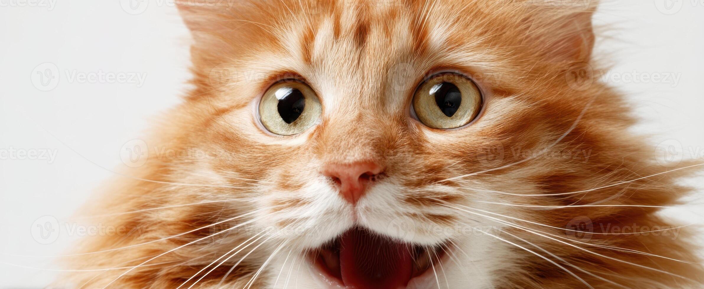 The adorable orange cat with a joyful expression and big, curious eyes. photo