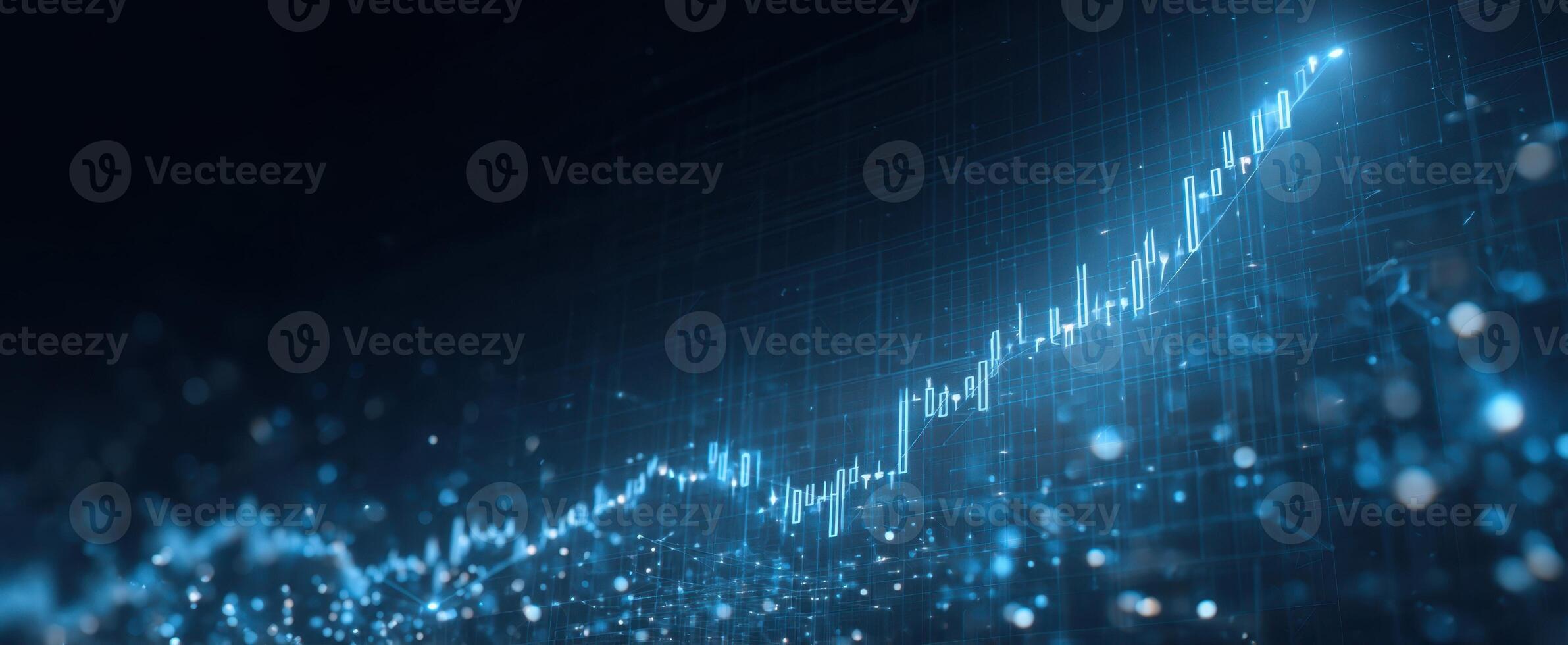 The digital graph shows increasing growth trends in a futuristic setting. photo