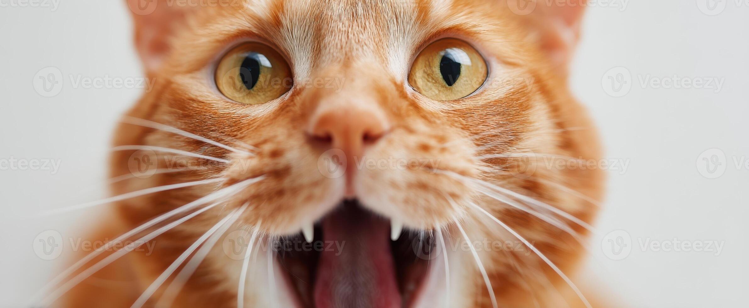 The playful orange cat expressing joy and curiosity with wide eyes. photo