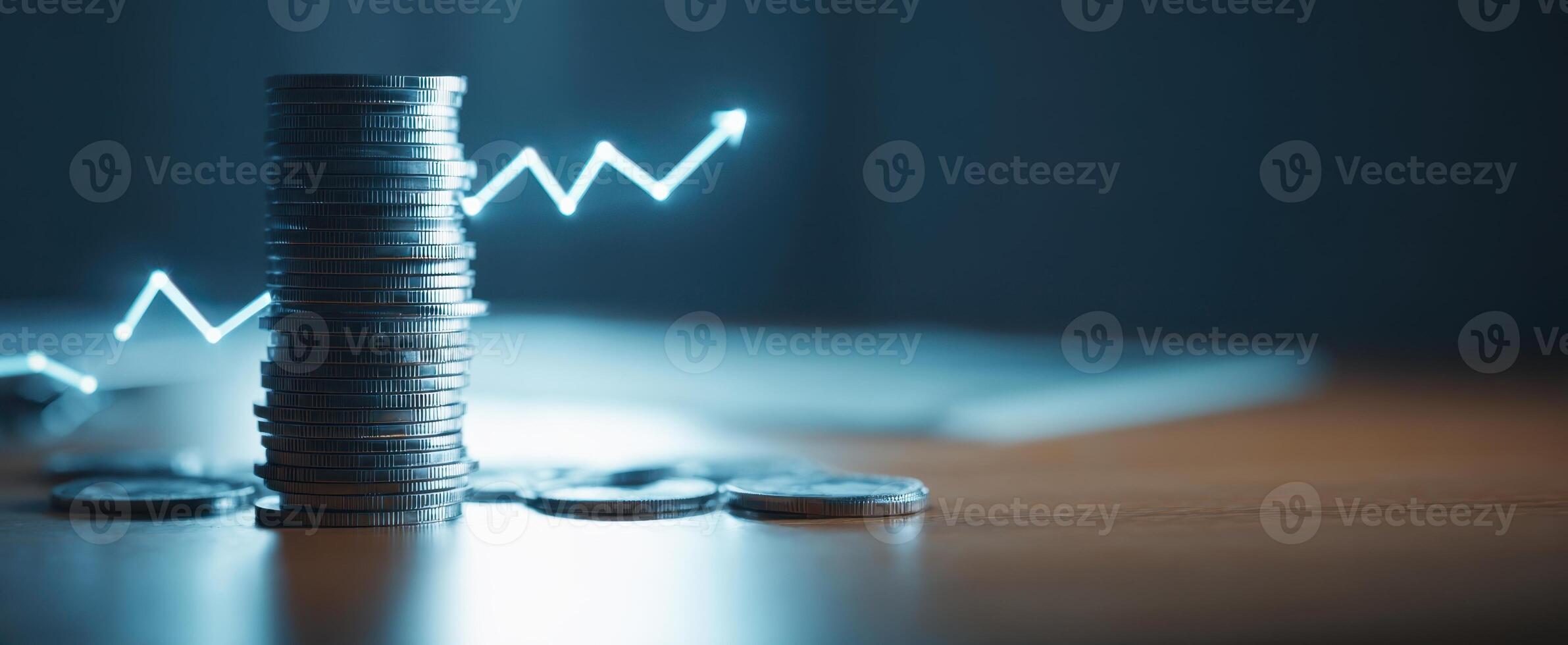 The increasing value of coins represented with financial growth graphics. photo